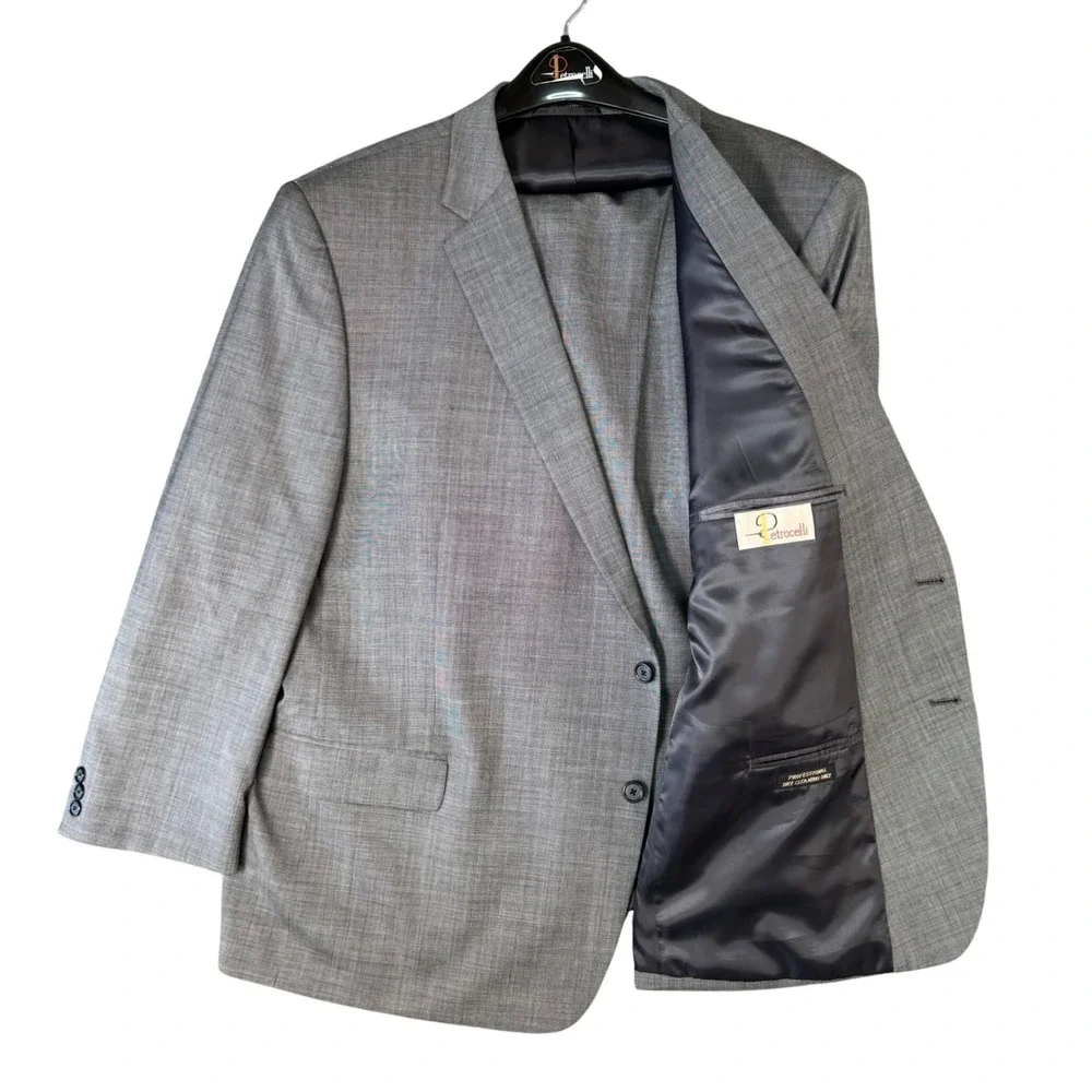 VTG Petrocelli Men 52S 2PC Gray‎ Wool Blend Suit Blazer Jacket Pants Classic Fit
